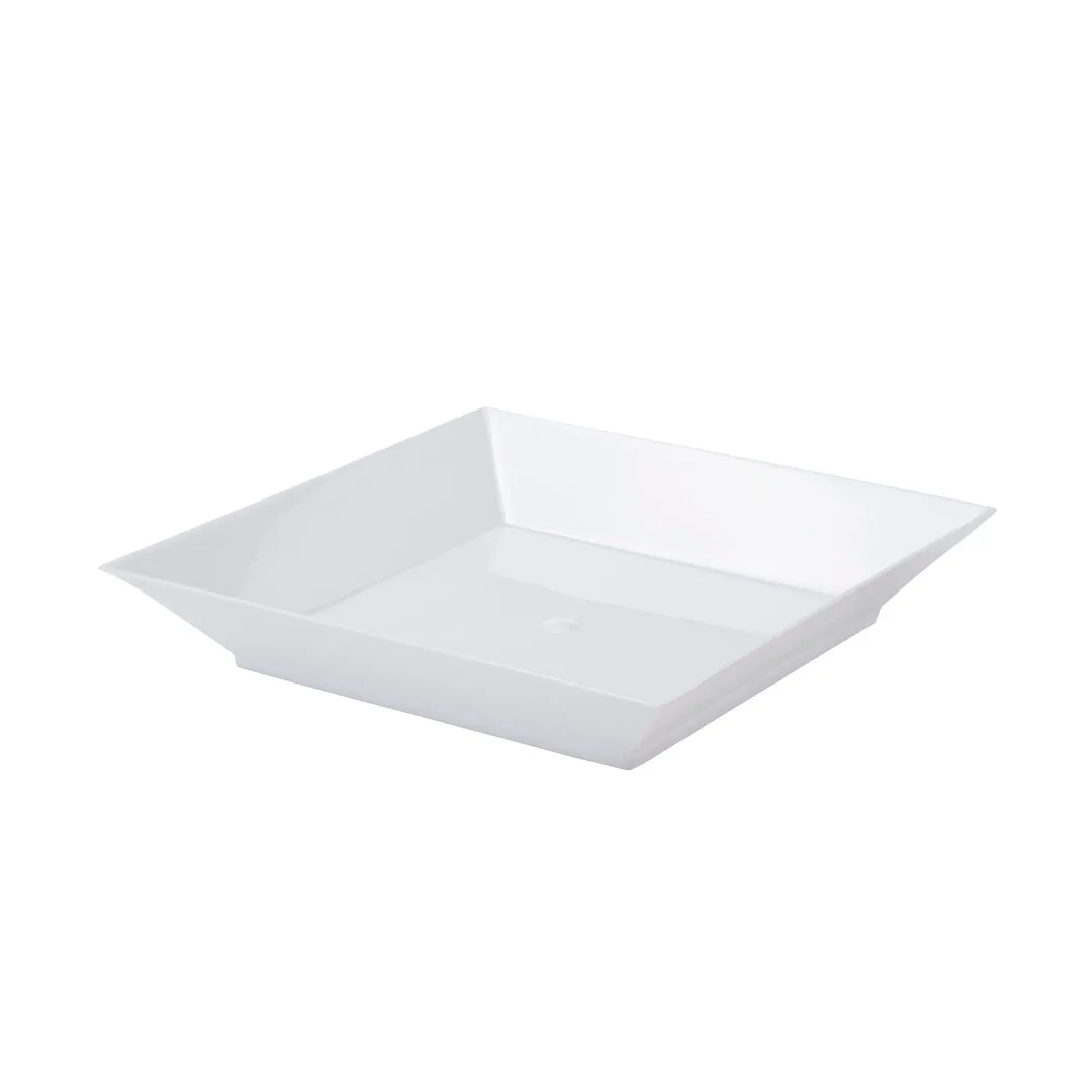 100 Square White 3.9" Plastic Small Modern Plates and 100 Silver Plastic 4" Mini Spoons