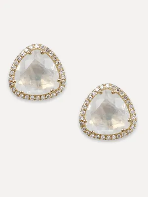 14K Diamond Halo Gemstone Trillium Studs