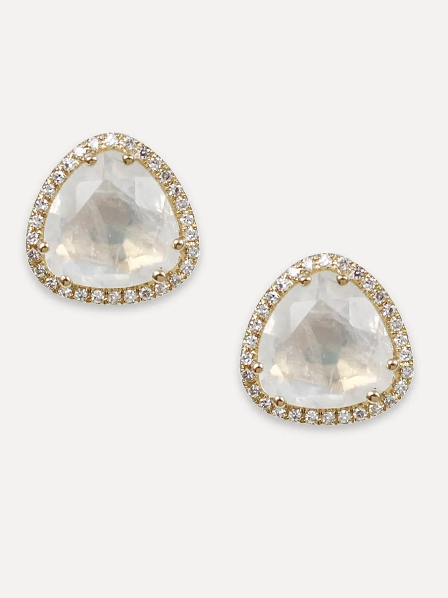 14K Diamond Halo Gemstone Trillium Studs