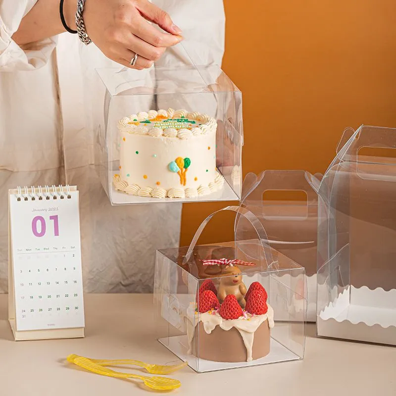 4 Inch to 6 Inch Transparent Mini Cake Box - Carrier PVC Acetate Bento