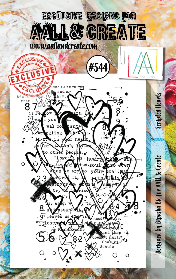 AALL & Create - A7 - Clear Stamps - 544 - Bipasha Bk - Scripted Hearts