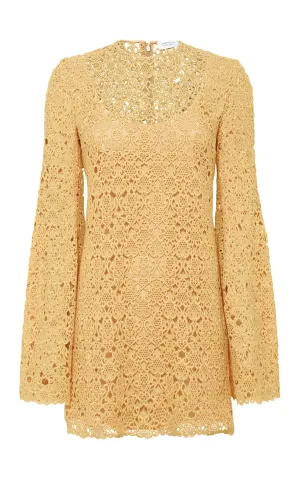 Archie Mini Dress with Lining in Gold Silk Macrame Lace