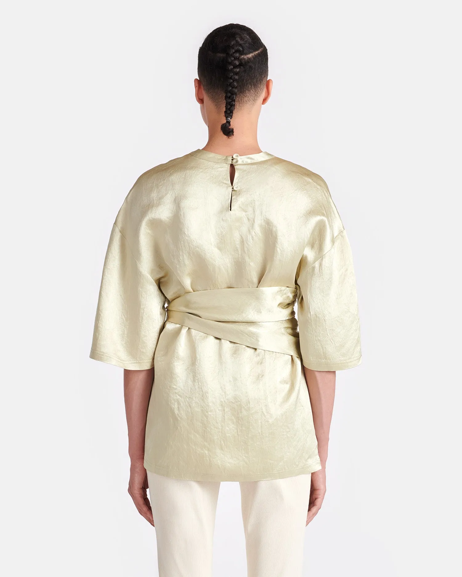 Besia - Belted Crinkled-Satin Top - Green Tea