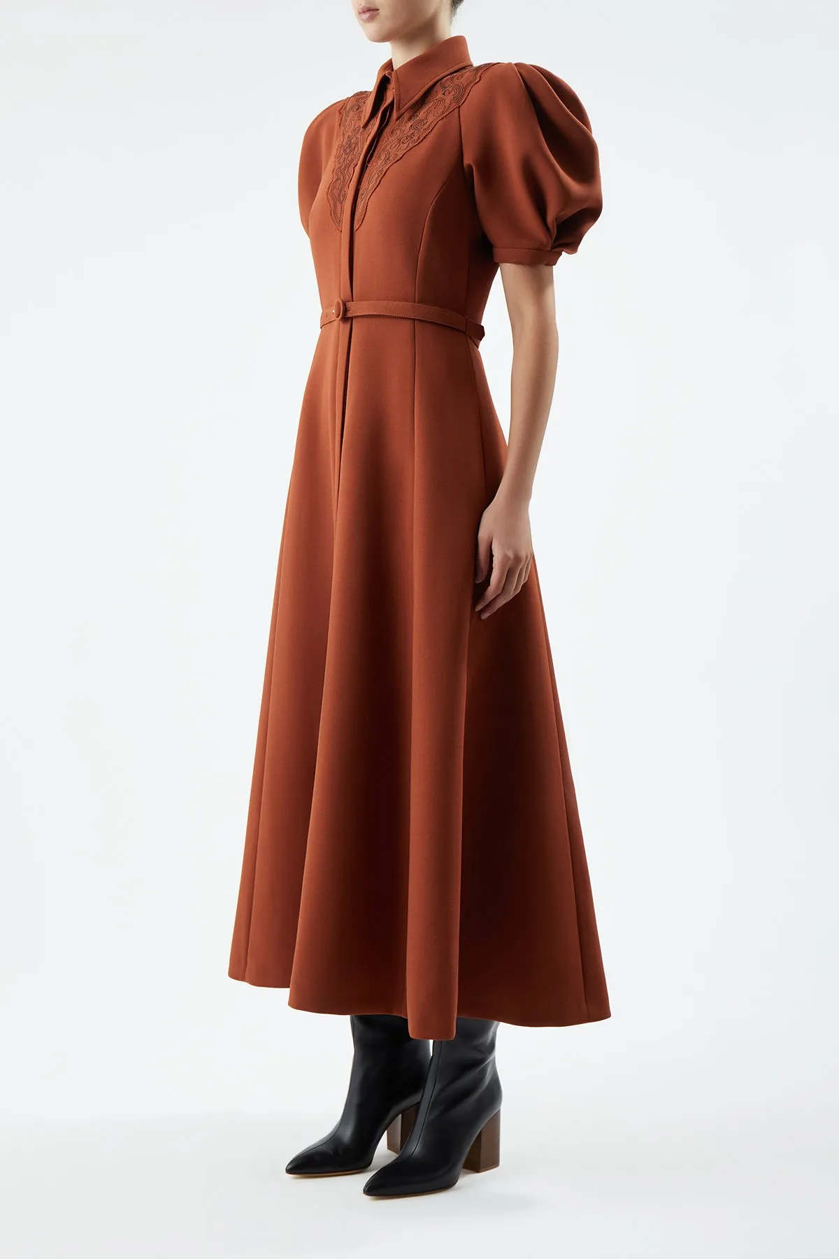 Billy Dress in Red Clay Double-Face Wool Crepe