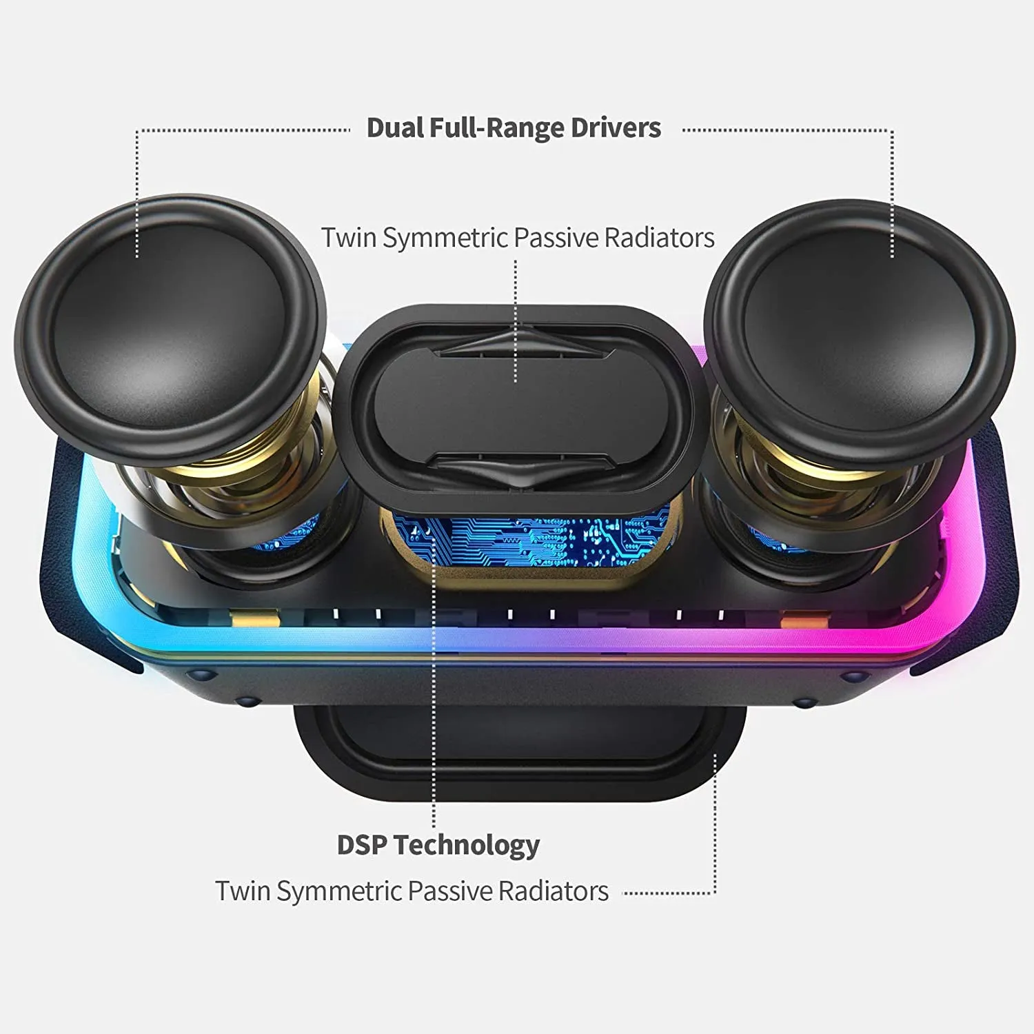 Bluetooth Speaker,  Soundbox Pro  Wireless Pairing Speaker with 24W Stereo Sound, Punchy Bass, IPX6 Waterproof, 15Hrs Playtime, Multi-Colors Lights, for Home,Outdoor-Black