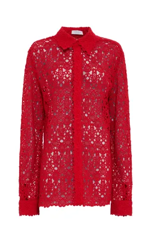 Cassia Shirt in Scarlet Red Cashmere Lace