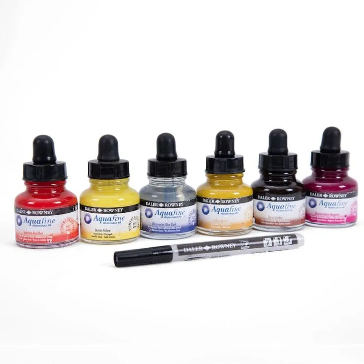 Daler Rowney Aquafine Watercolor Ink 29.5ml Set of 6