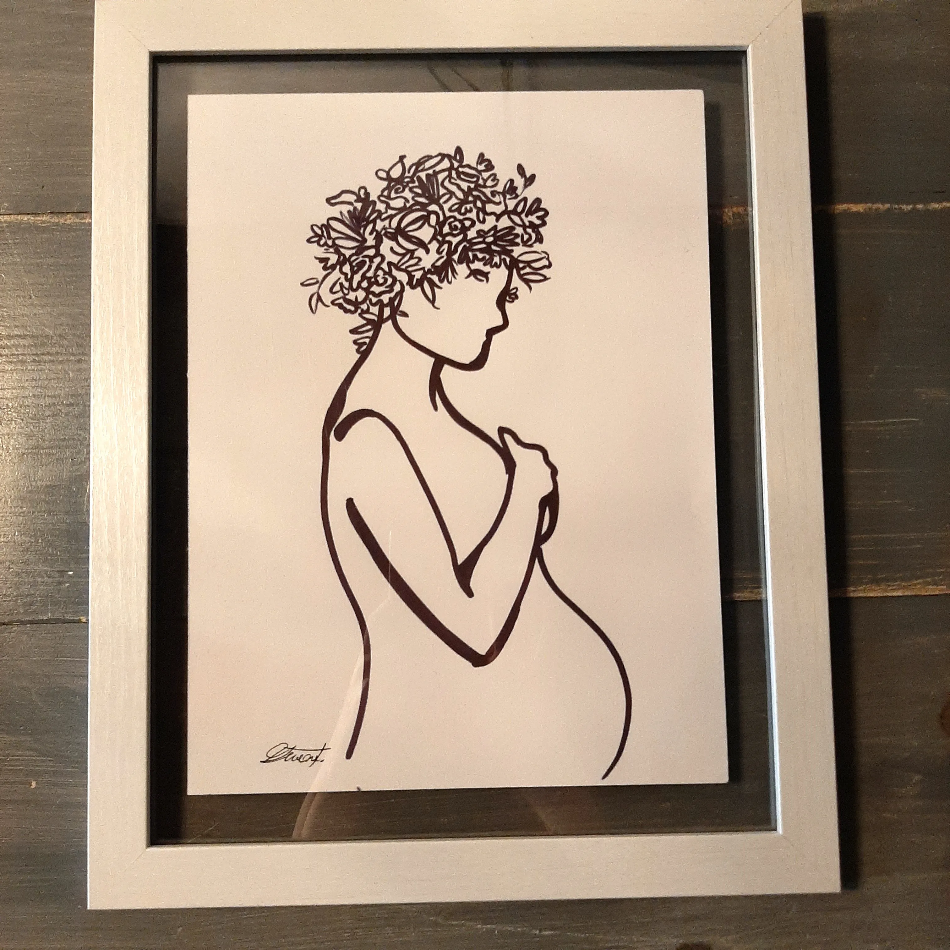 Framed line art maternity drawings, Asst'd