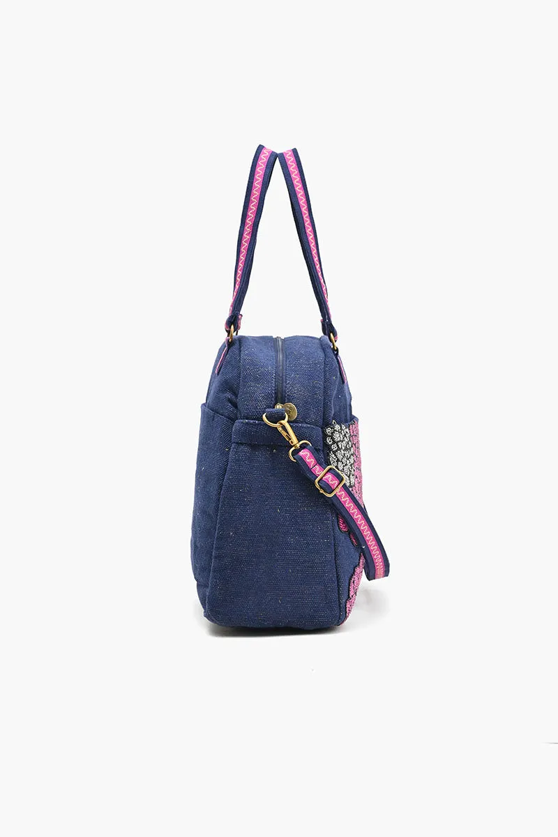 Glamorous Embellished Traveler with Crossbody-Navy Floral