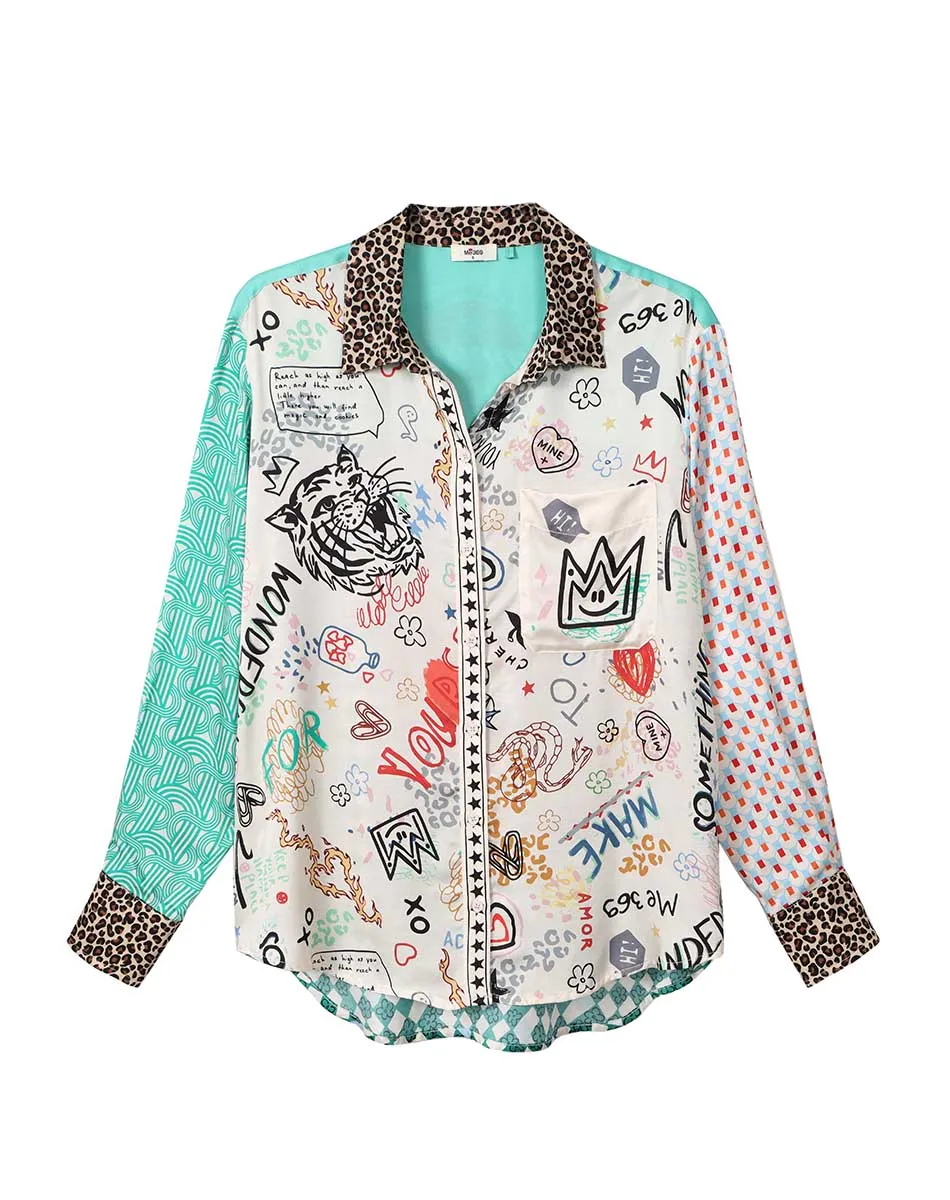 Isabel Mixed Print Graffiti Shirt