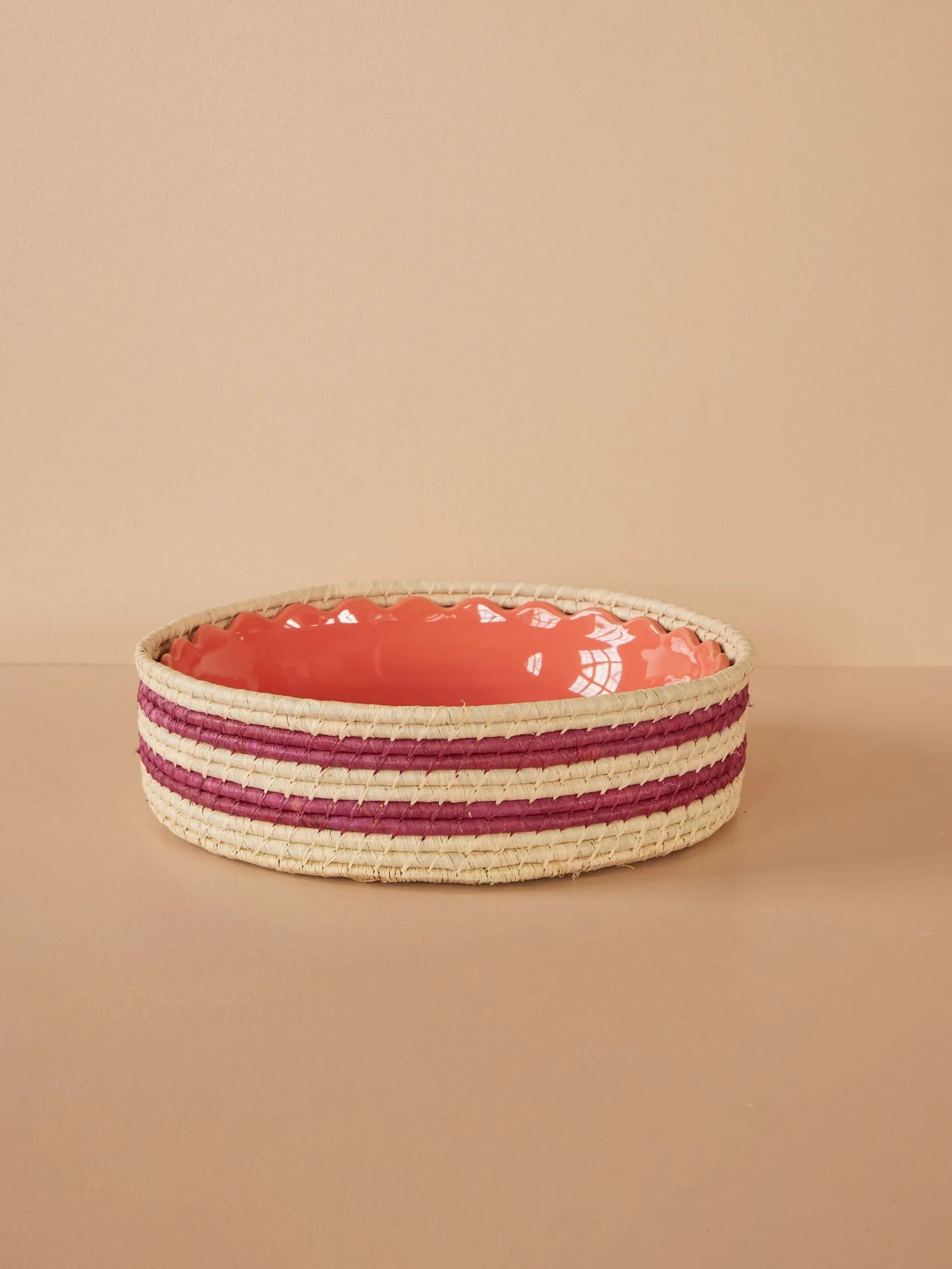 Large Round Raffia Basket - Aubergine