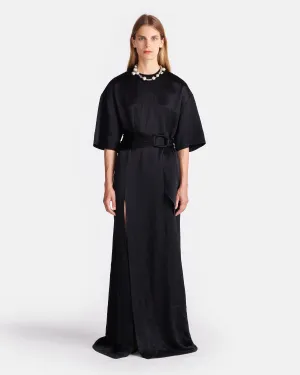 Maelys - Belted Crinkled-Satin Maxi Dress - Black