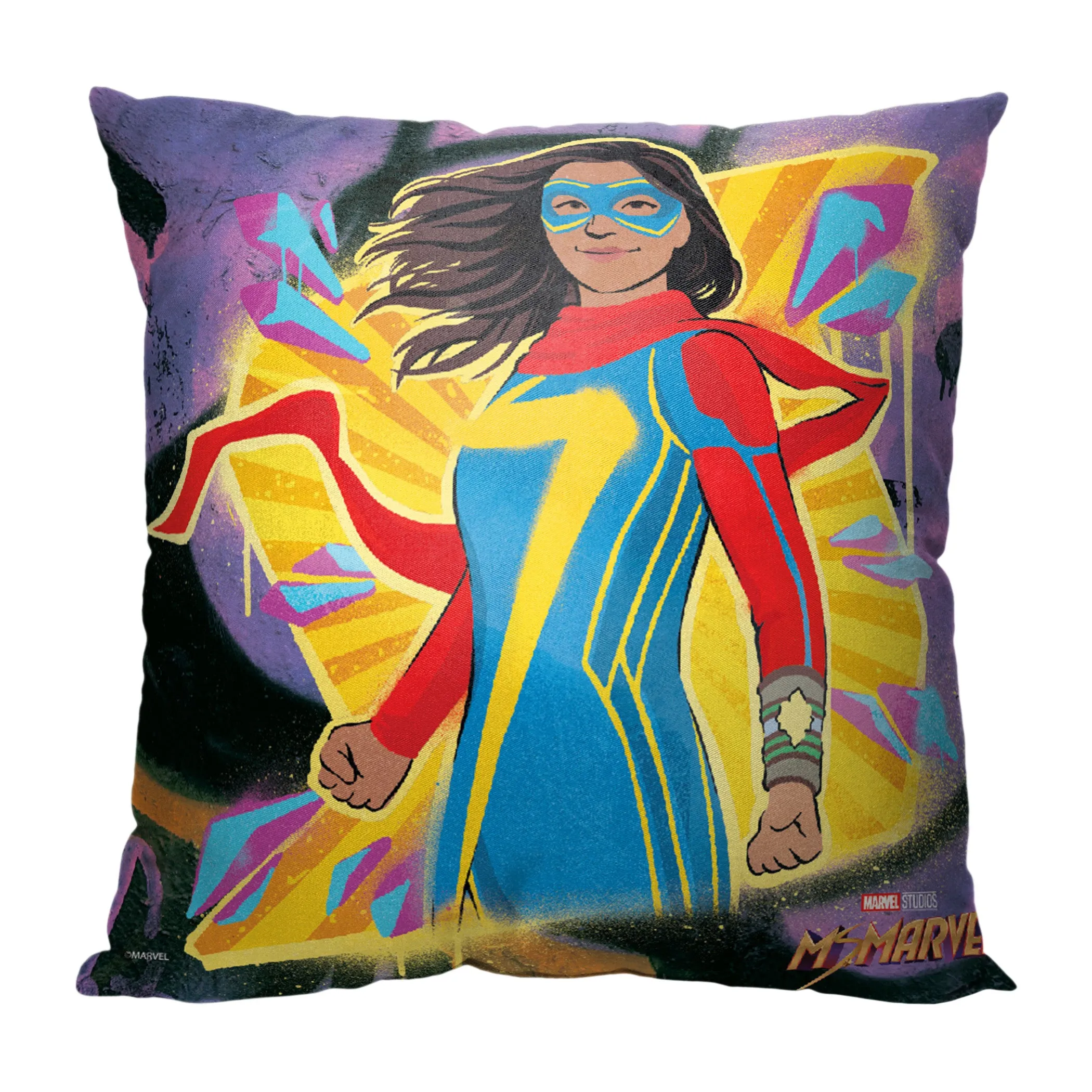 Marvel Ms Marvel Graffiti Marvel Throw Pillow 18x18 Inches