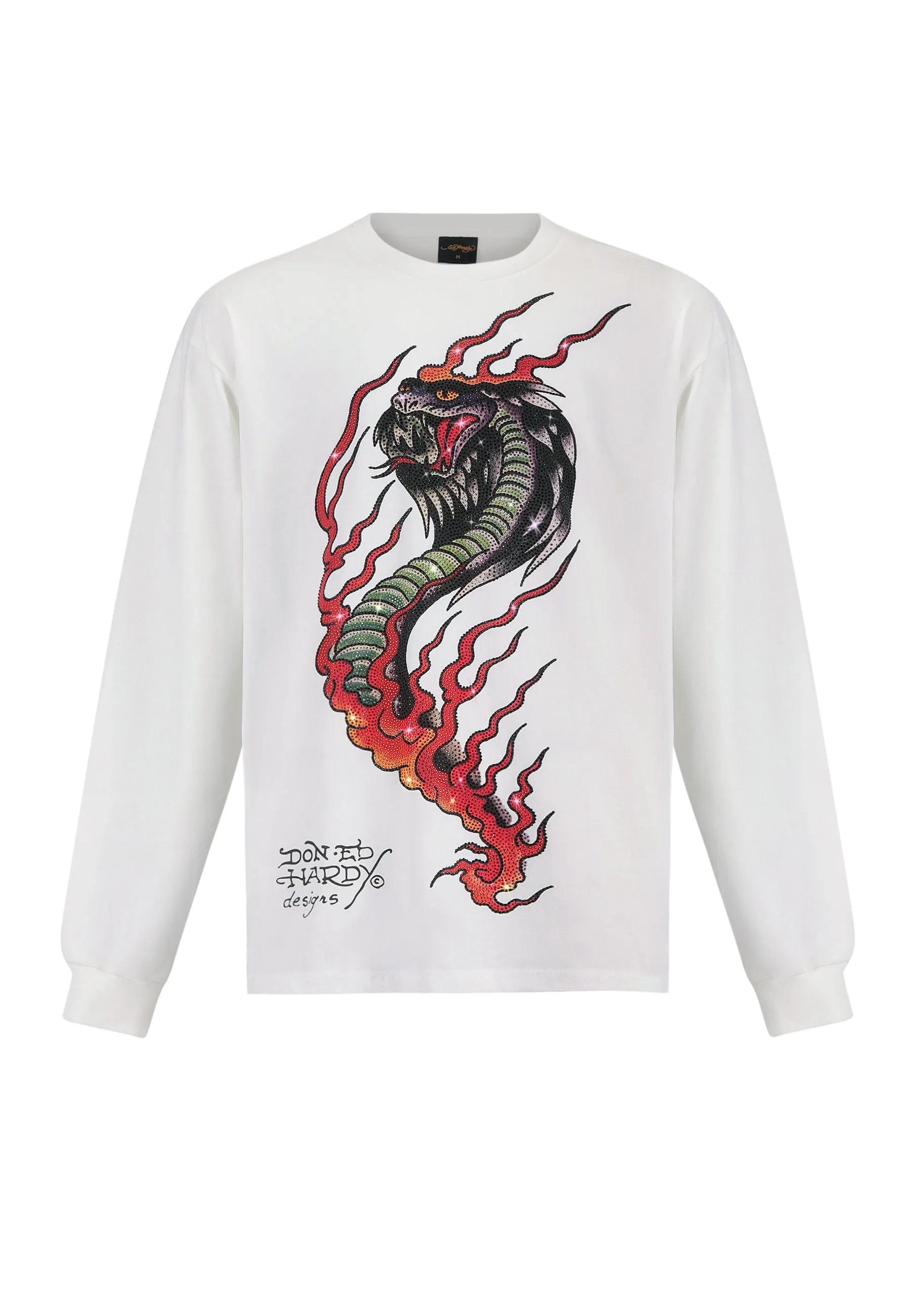 Mens Venom Slither Diamante Long Sleeved Tshirt - White