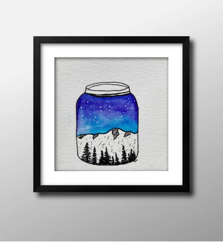 Mini Watercolor Landscape in a Mason Jar Painting