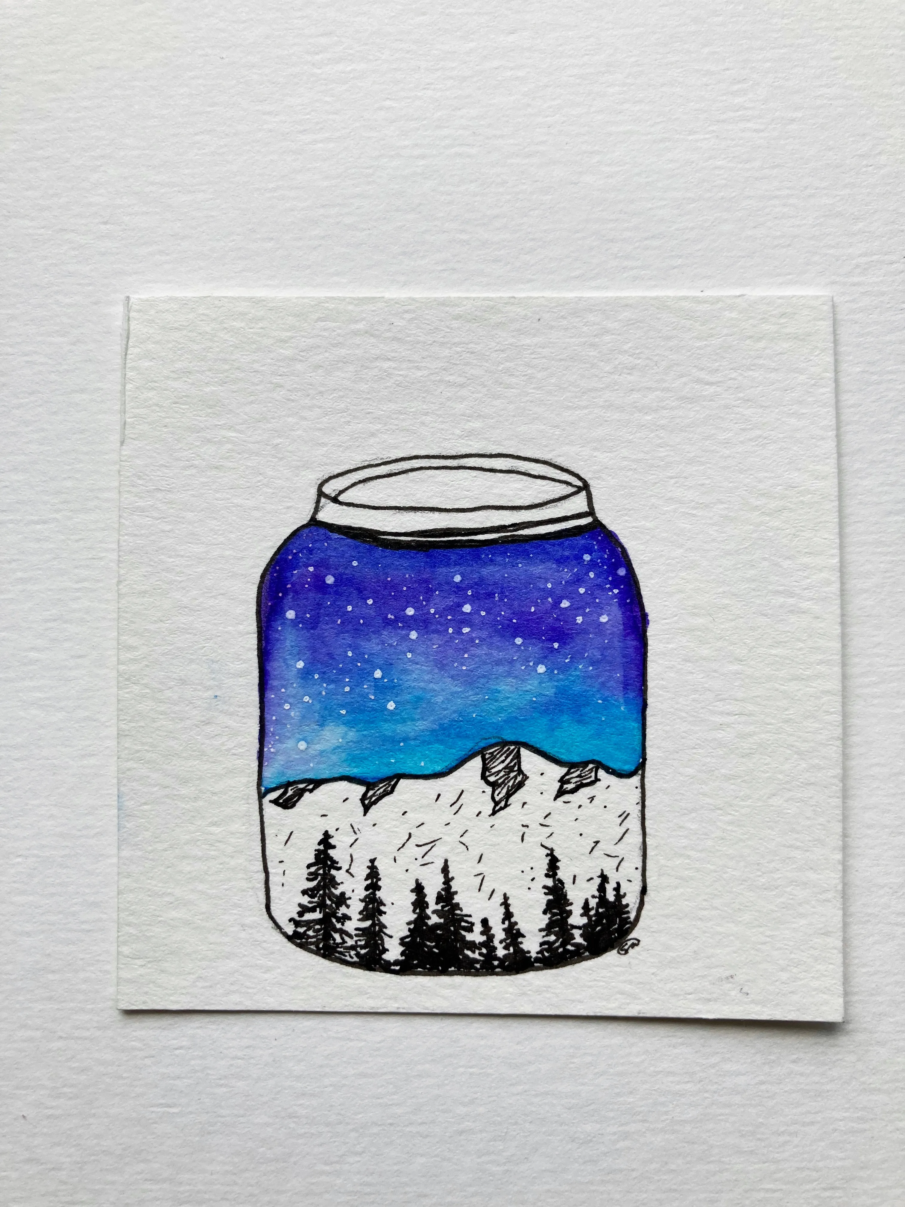 Mini Watercolor Landscape in a Mason Jar Painting