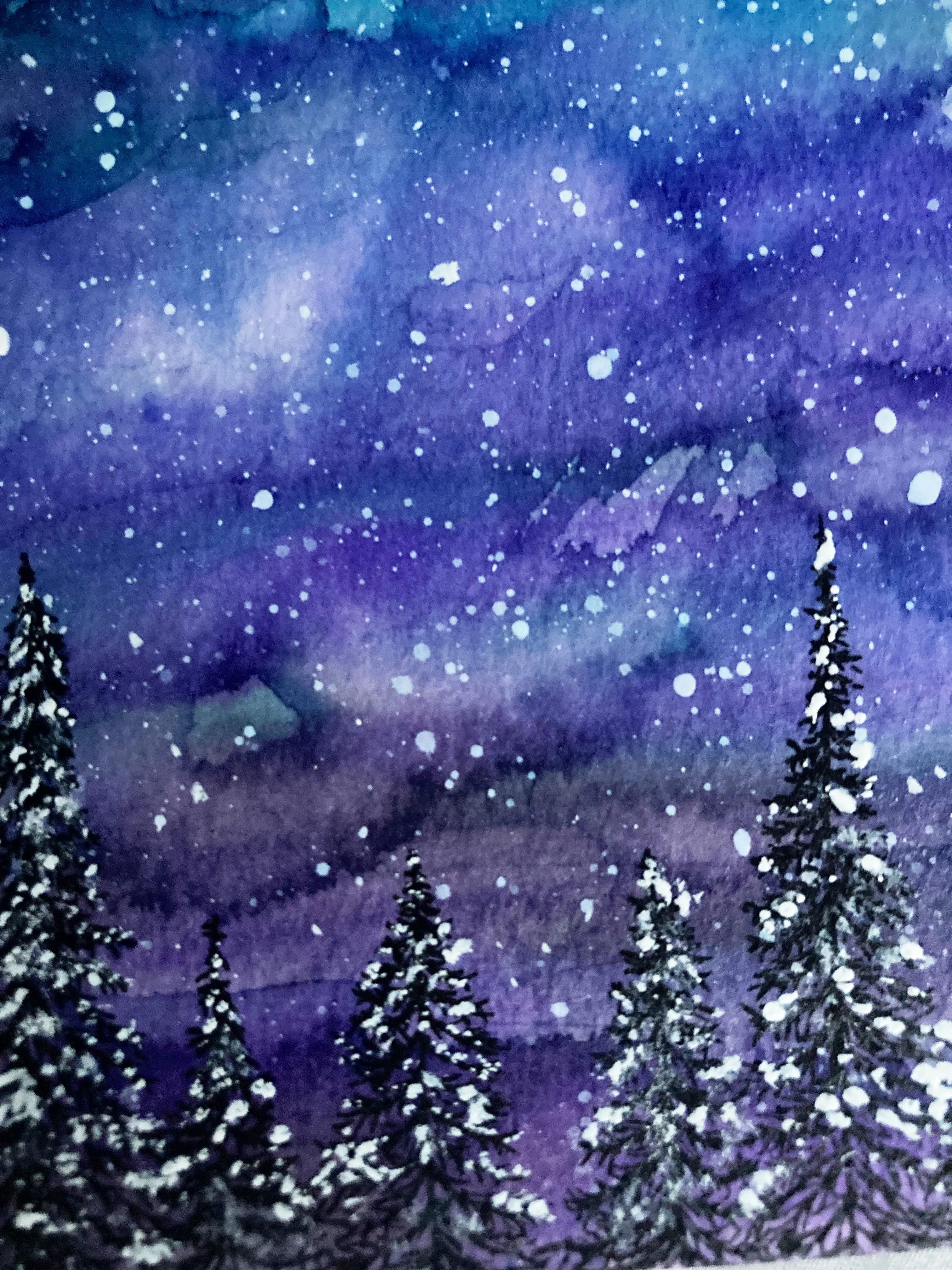 Original Watercolor Winter Full Moon