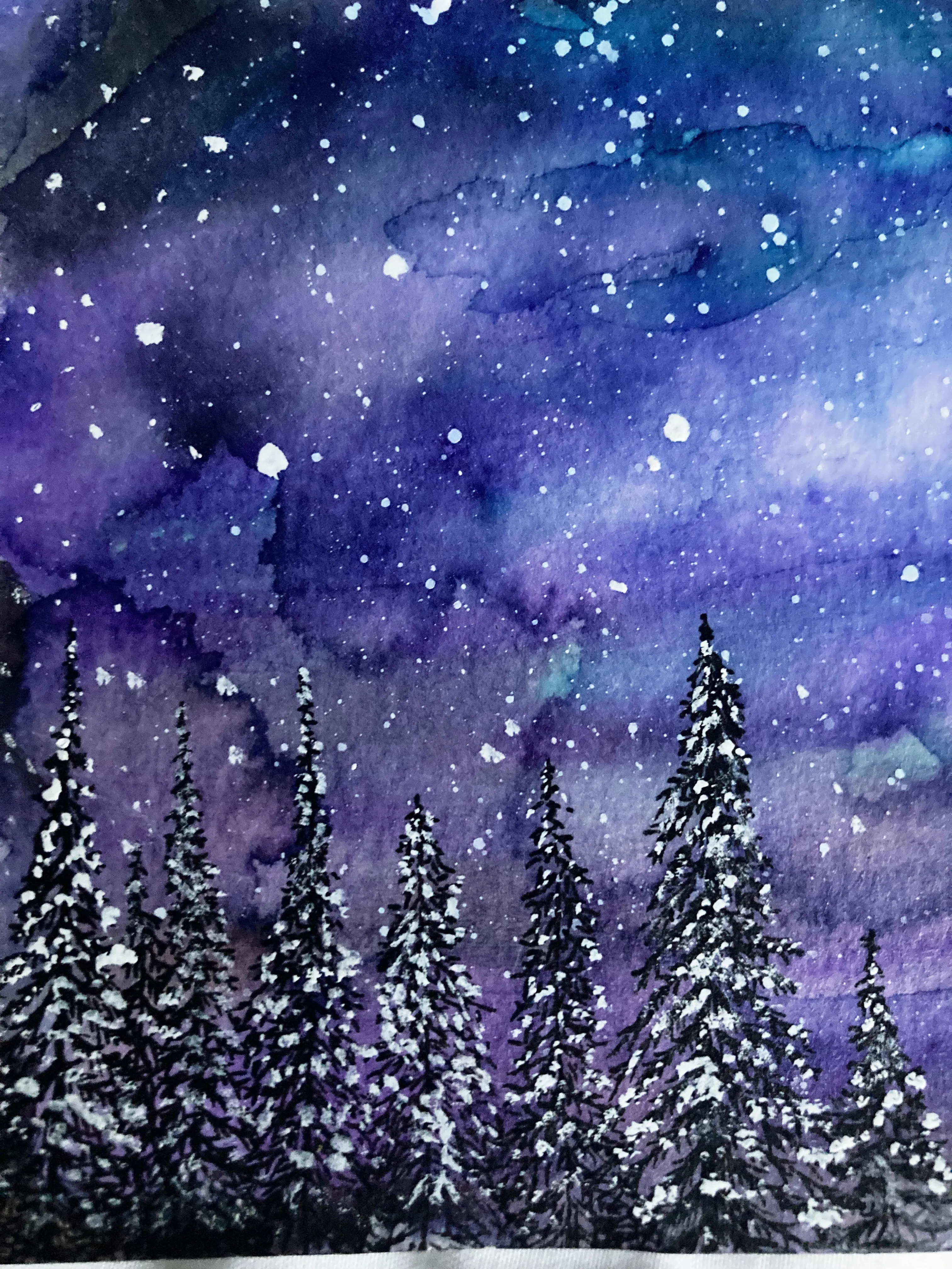 Original Watercolor Winter Full Moon