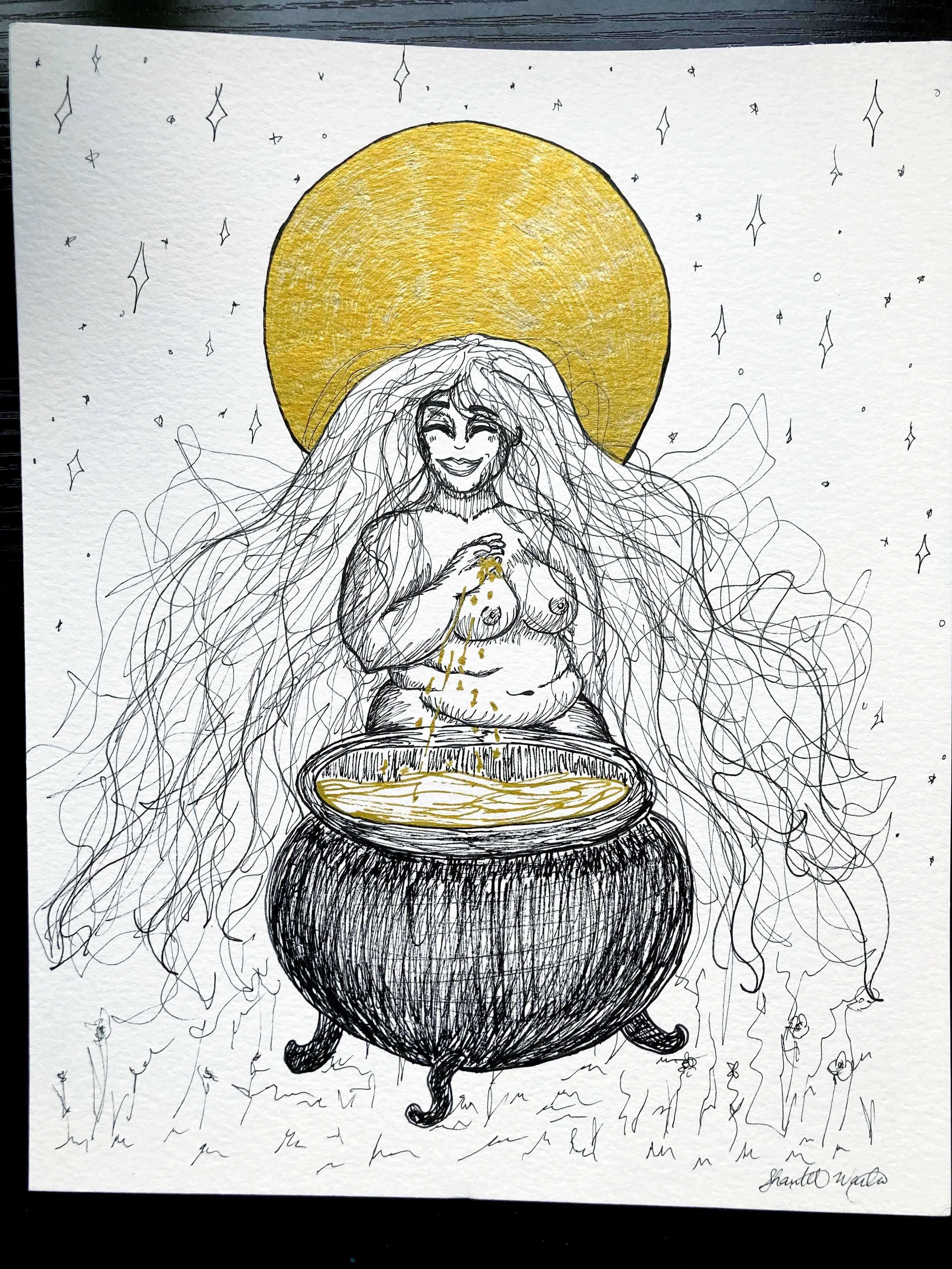 Original Witch Magic Moon Ritual Ink Art