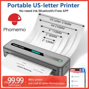 Phomemo US-letter Portable Thermal Printer M832 300dpi Inkless Travel Printer Wireless Bluetooth to iOS Android Phone Laptop