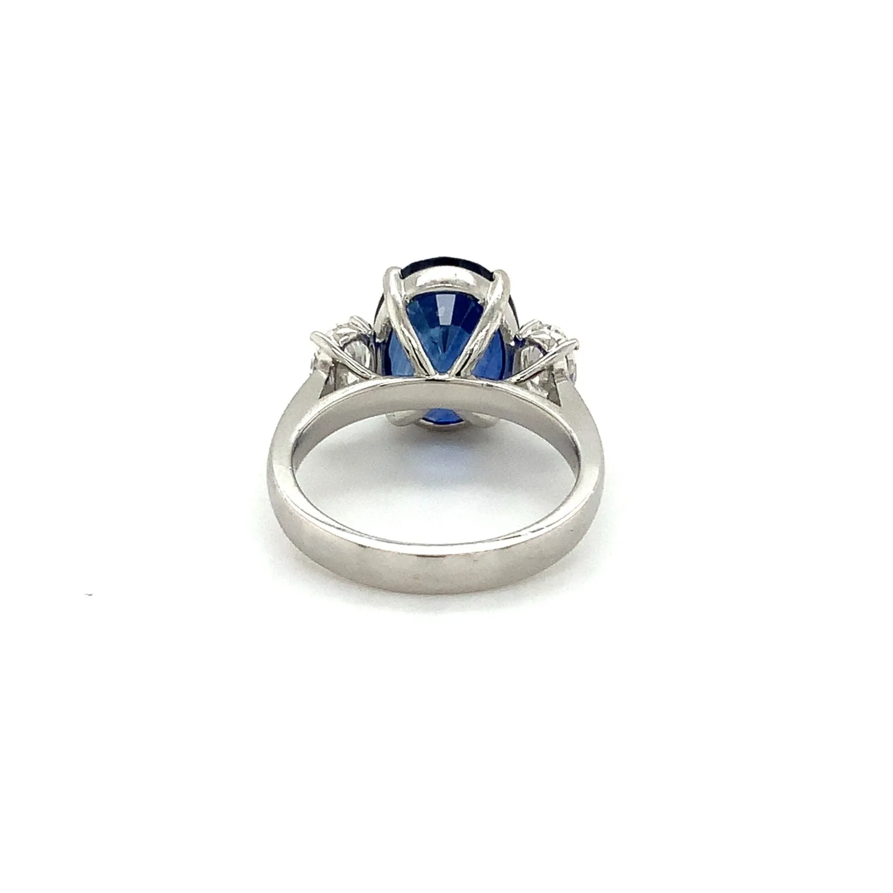 Roman Jules Gem Quality 7.64ct Three Stone Oval Ceylon Blue Sapphire and Diamond Ring set in Platinum