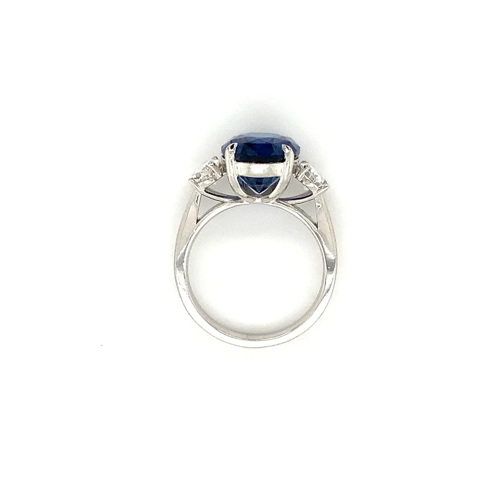 Roman Jules Gem Quality 7.64ct Three Stone Oval Ceylon Blue Sapphire and Diamond Ring set in Platinum