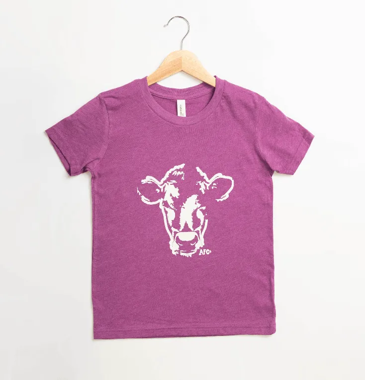 Watercolor Cow Purple Tee - Youth