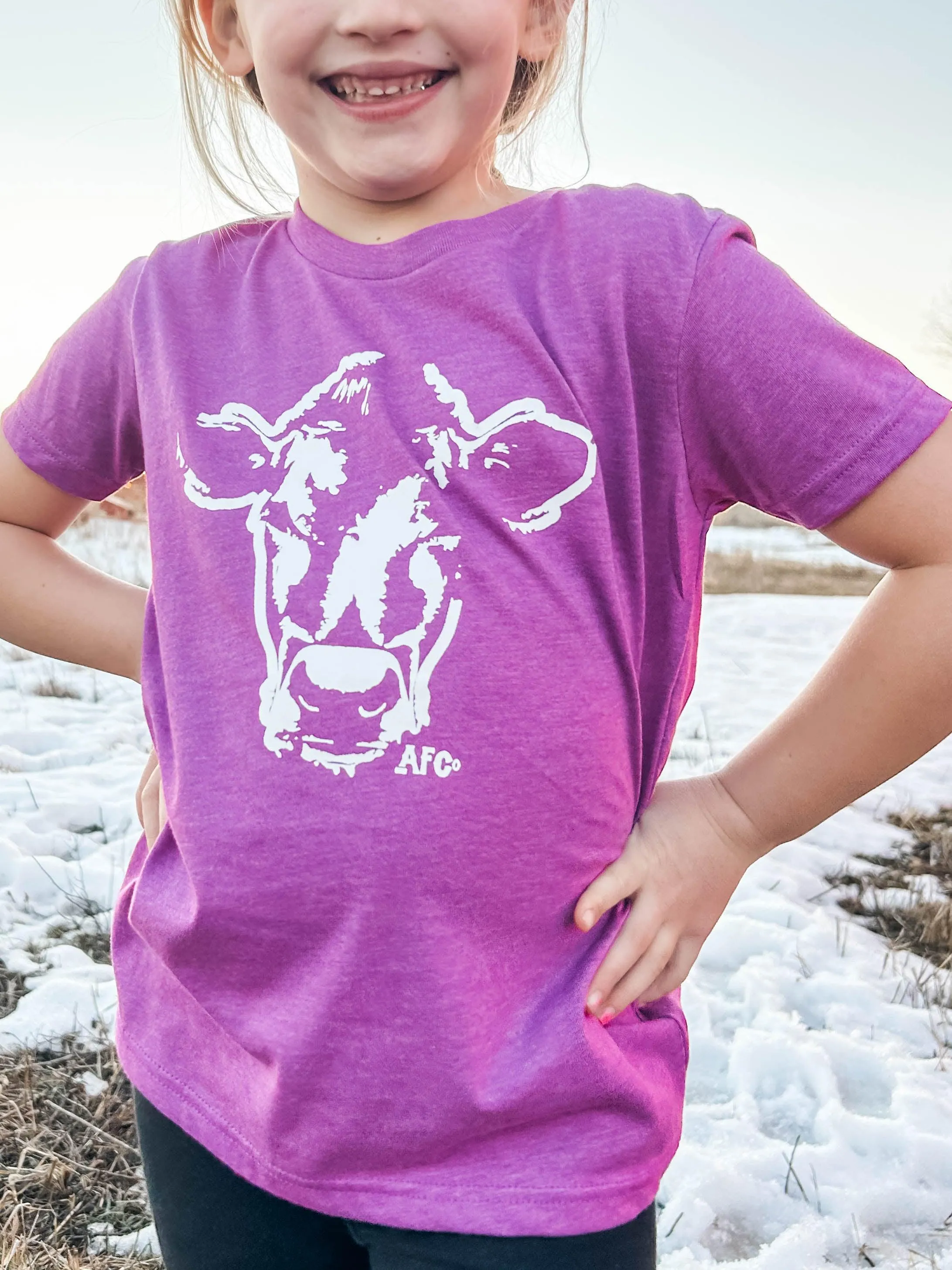 Watercolor Cow Purple Tee - Youth