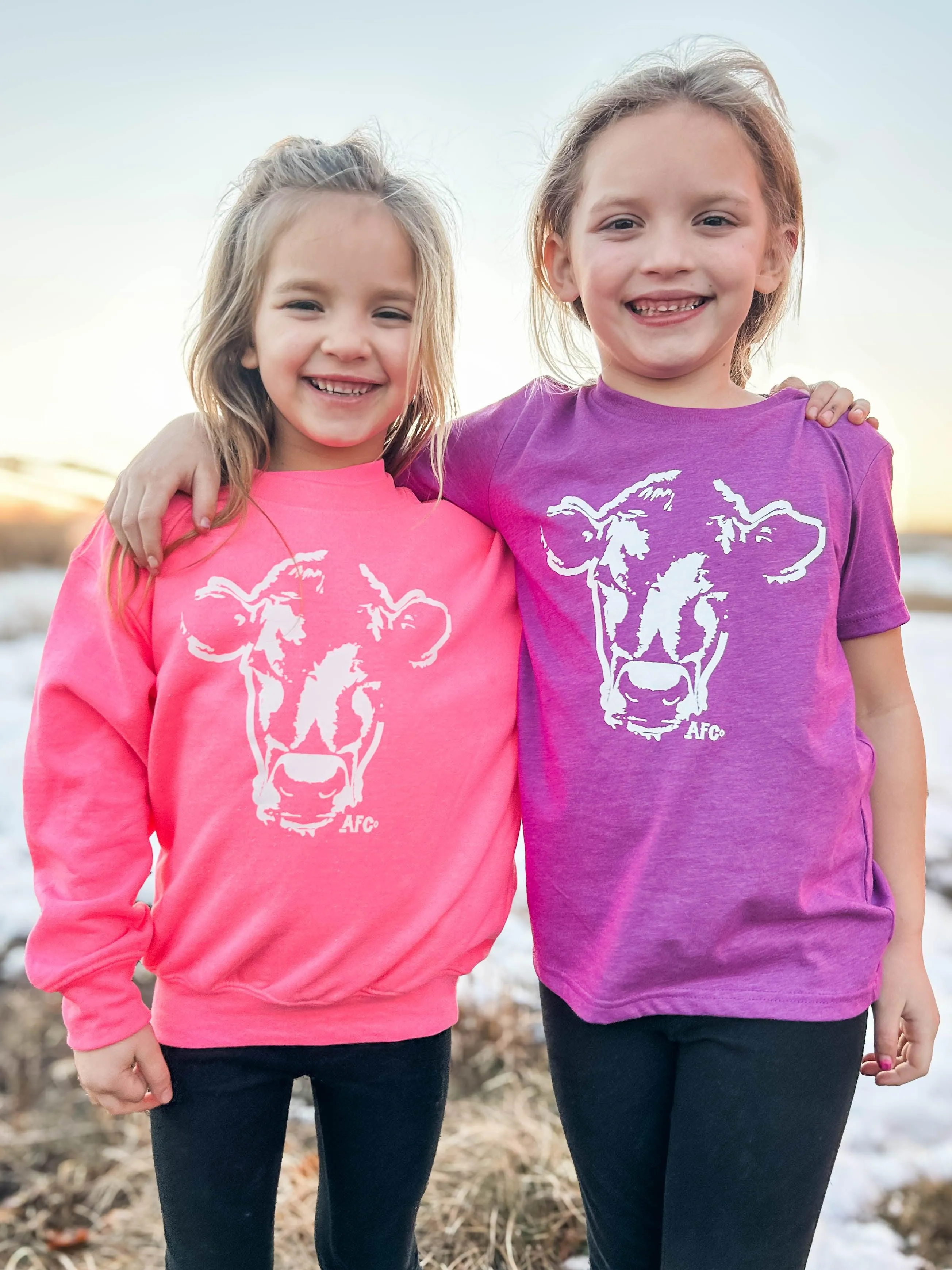 Watercolor Cow Purple Tee - Youth