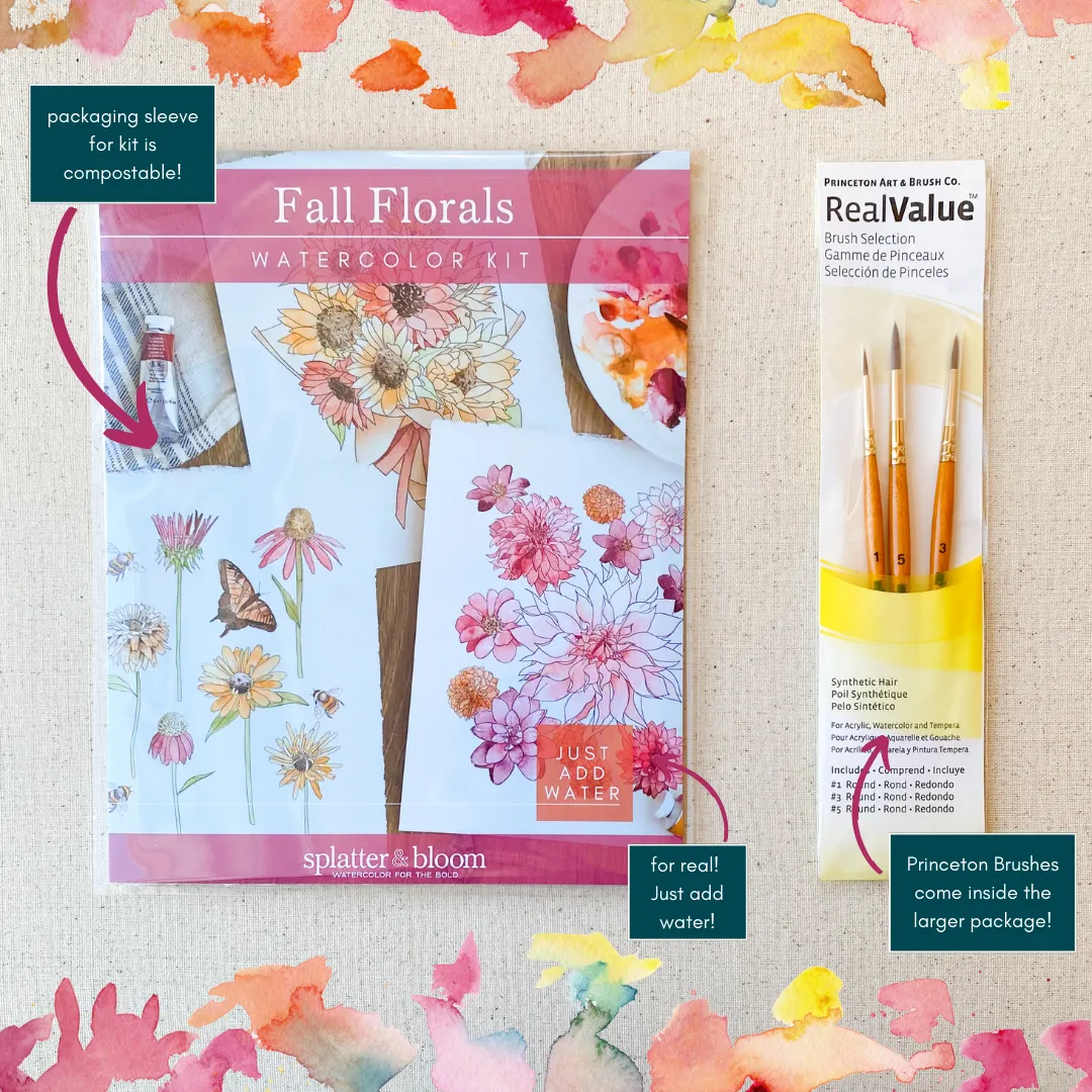 Watercolor Painting Kit, Fall Florals, Beginner Skill Level