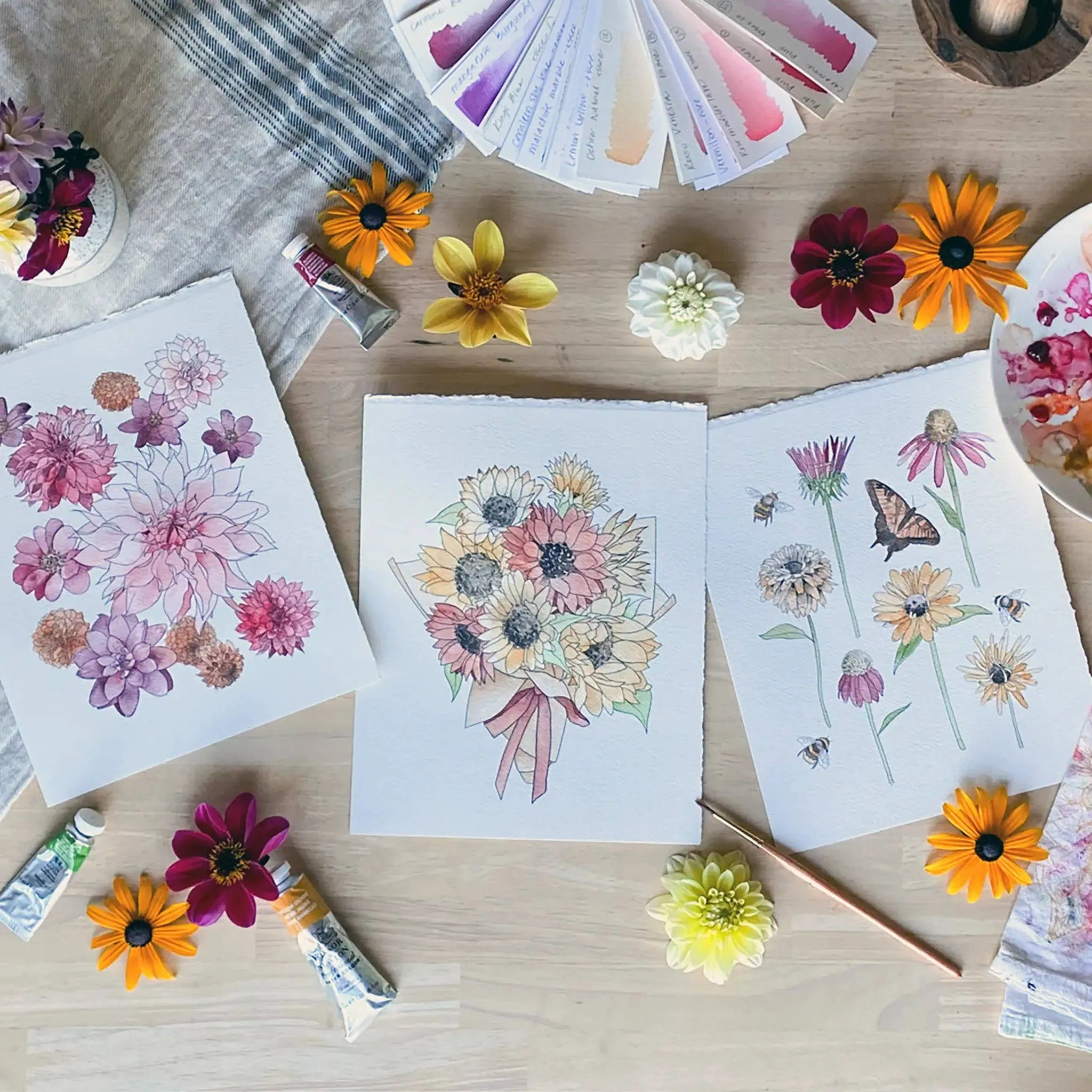 Watercolor Painting Kit, Fall Florals, Beginner Skill Level