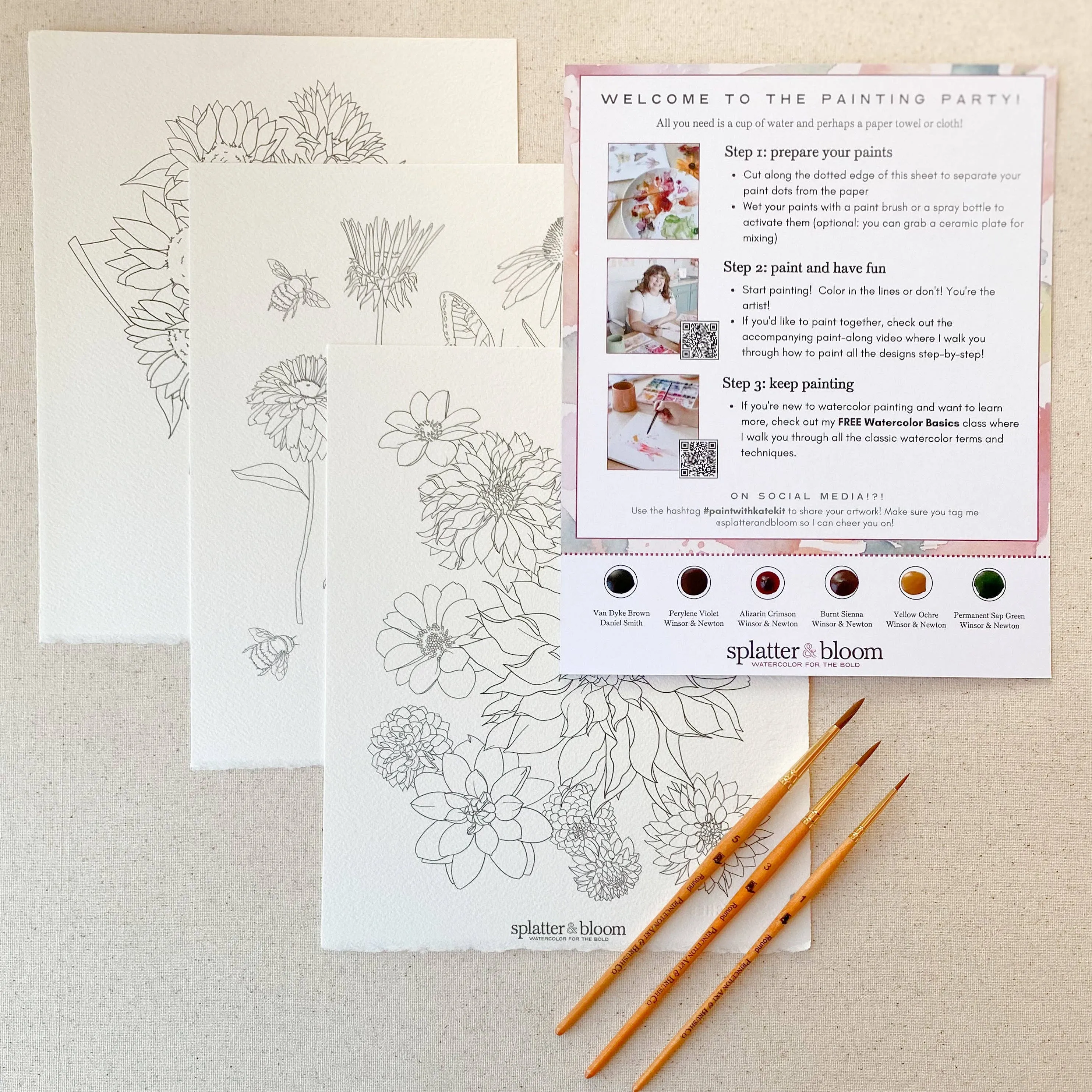 Watercolor Painting Kit, Fall Florals, Beginner Skill Level