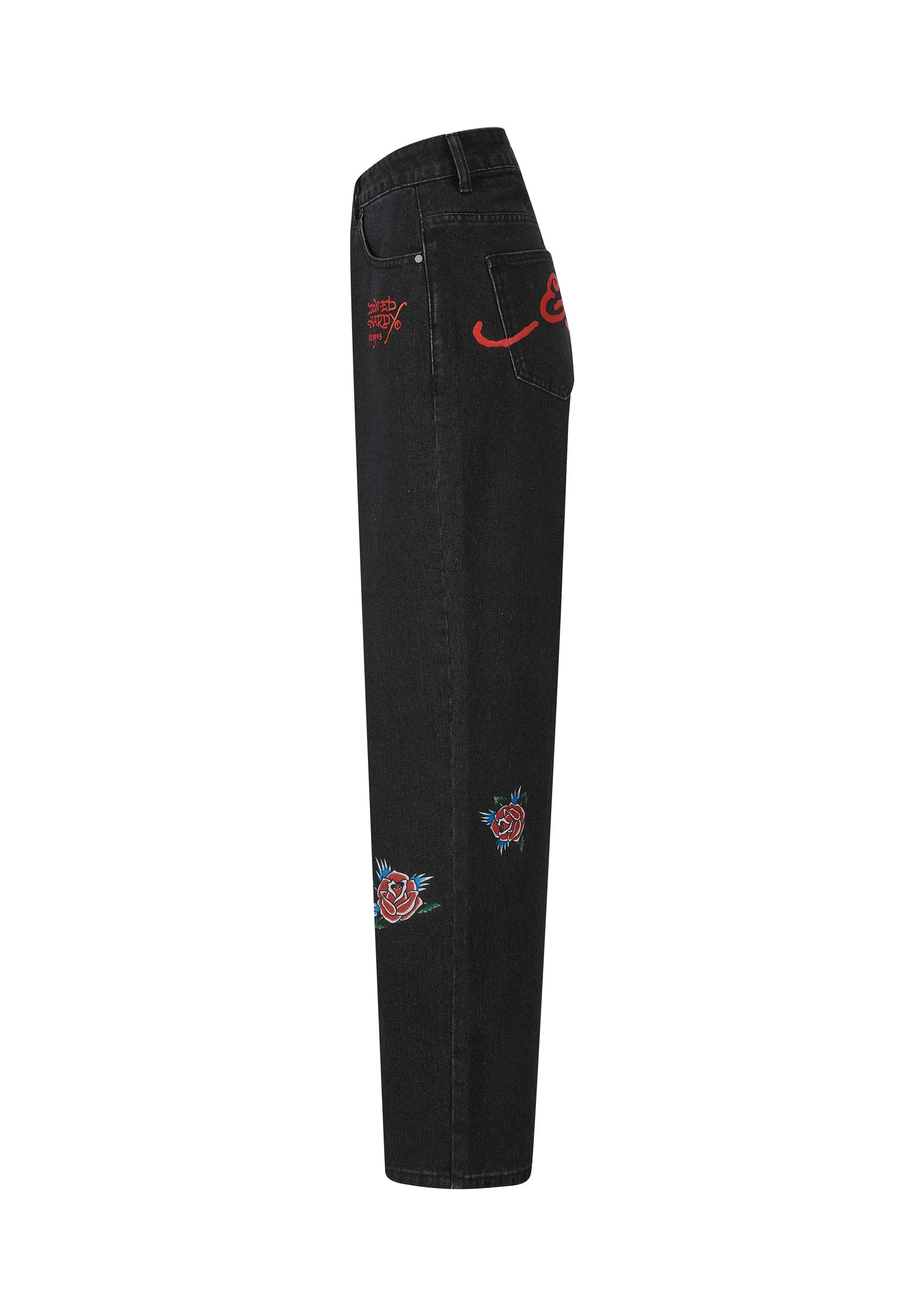 Womens Blooming Death Relaxed Denim Trousers Jeans - Black