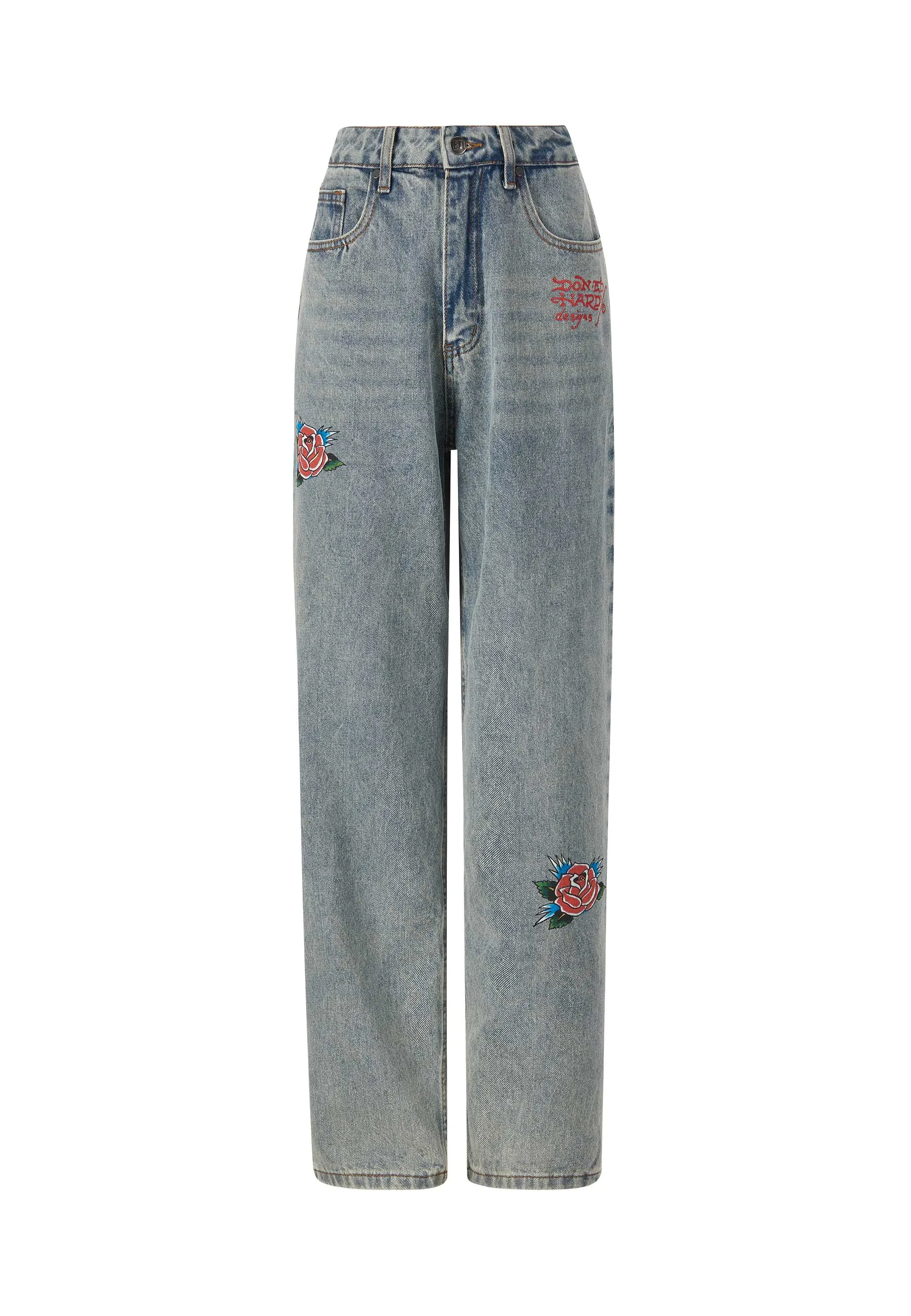 Womens Blooming Death Relaxed Denim Trousers Jeans - Blue