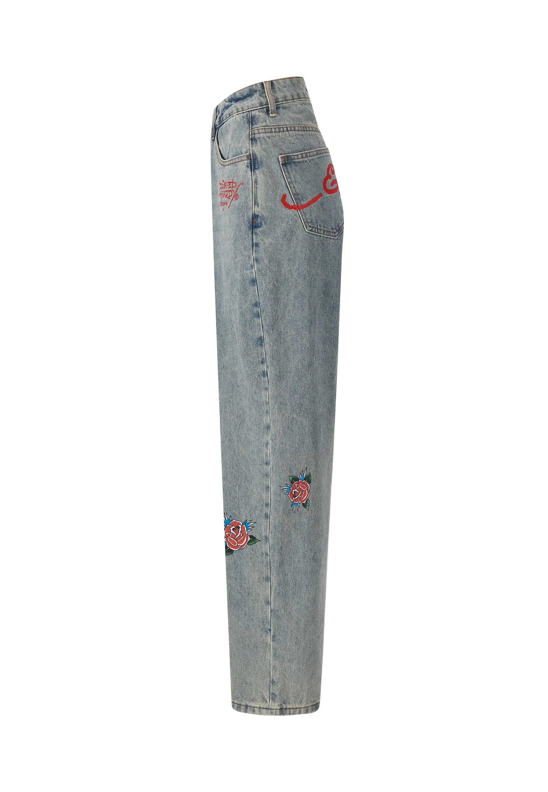 Womens Blooming Death Relaxed Denim Trousers Jeans - Blue